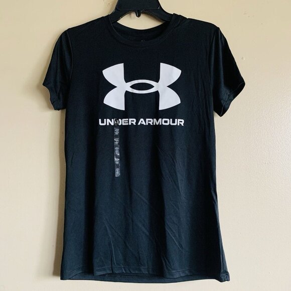 Under Armour HeatGear Women Black‎ Loose Athletic T-shirt Size XS - Picture 1 of 4